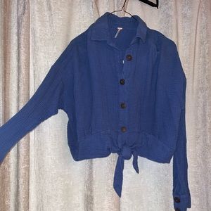 Free People Button Down Tie Front Top